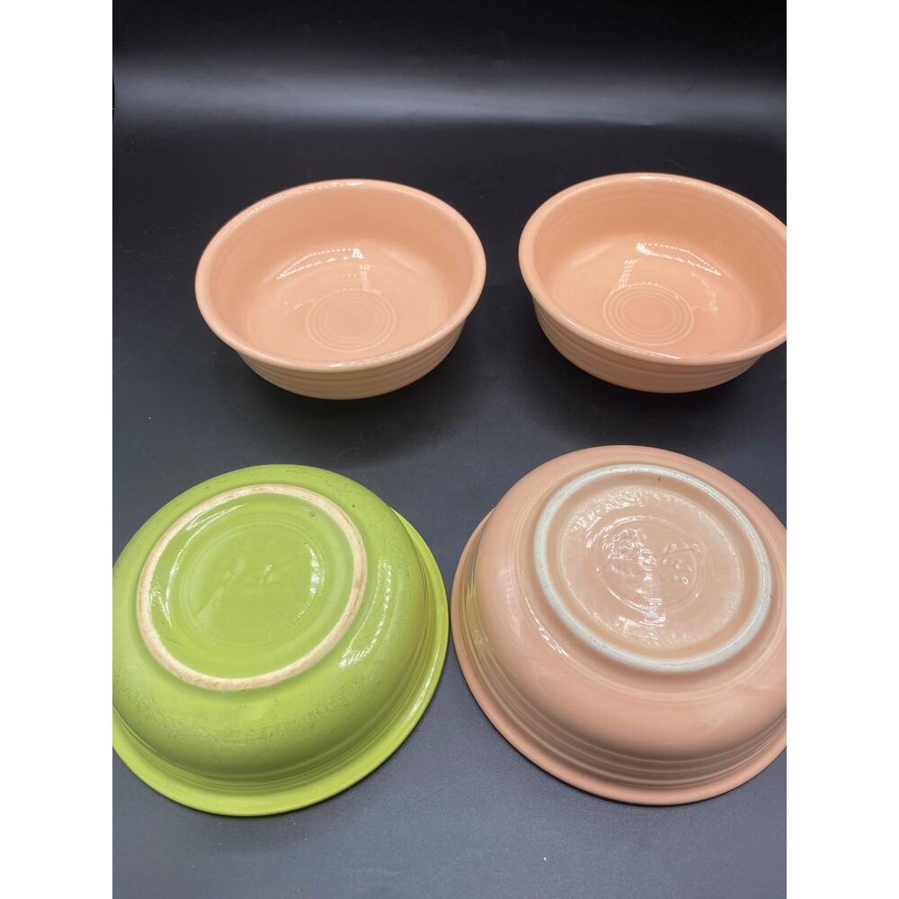 Vintage Fiesta Ware 3 Round Fruit / Cereal green and Apricot Bowls - Picture 2 of 6
